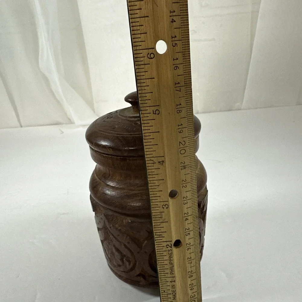 Hand Carved Wooden Lidded Jar Made in India 5